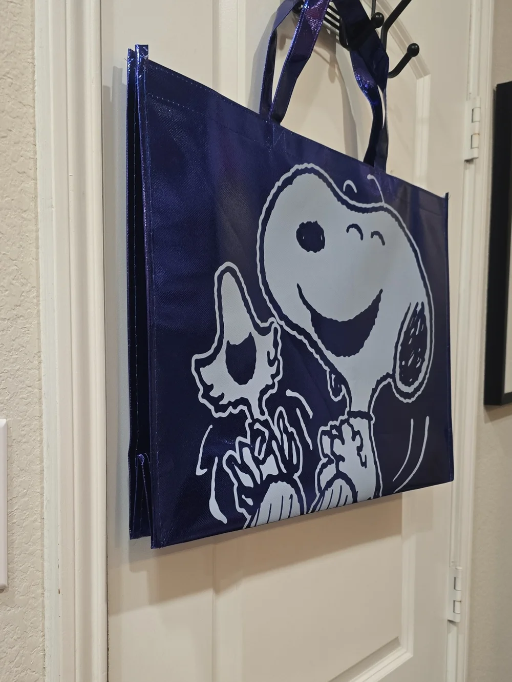 Peanuts Snoopy Metallic Shopper Tote Bag- Purple